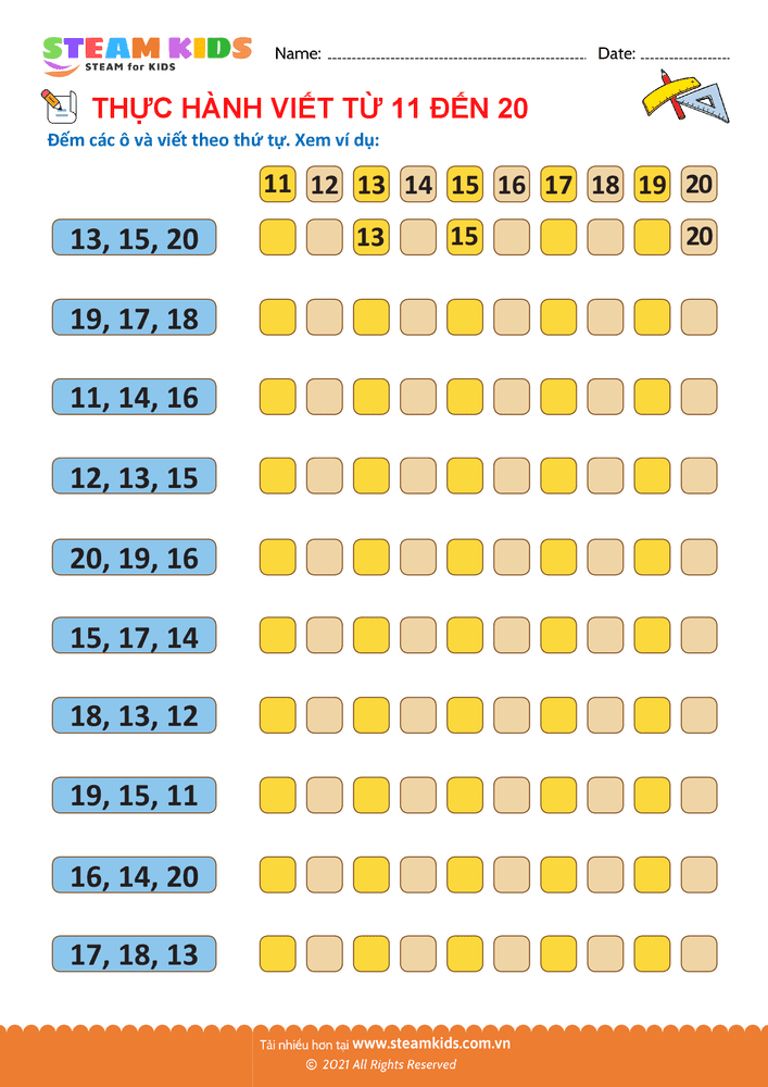 Bài tập Toán tư duy - Tập viết chữ số - B11