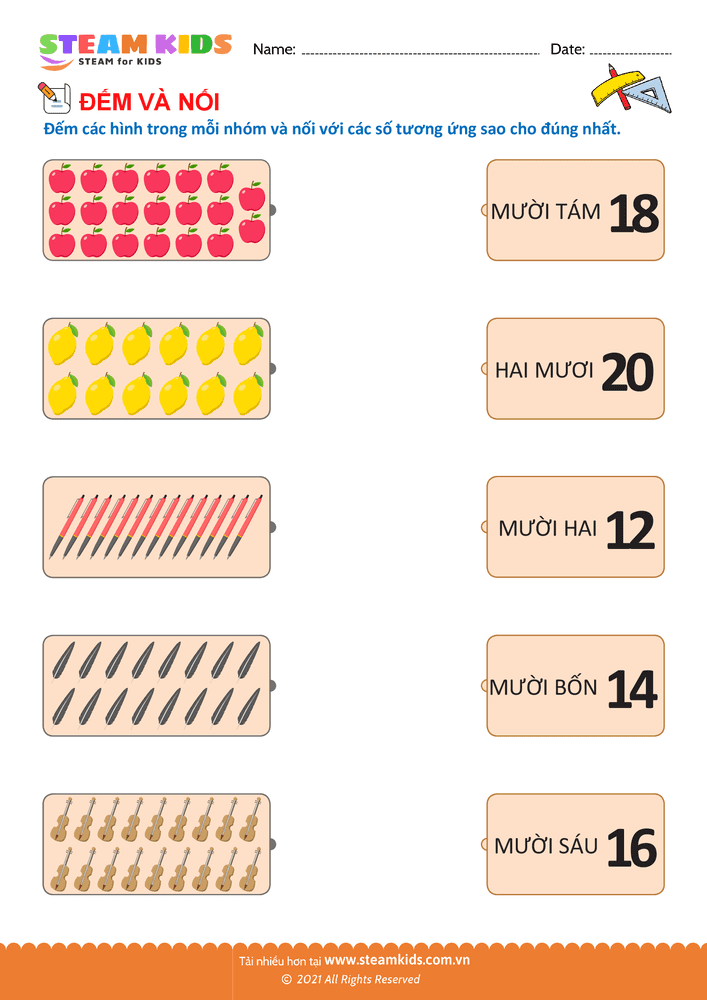 Bài tập Toán tư duy - Đếm và nối - B39