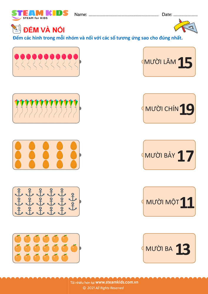 Bài tập Toán tư duy - Đếm và nối - B43