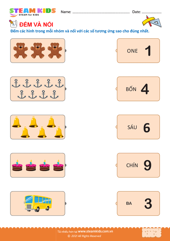 Bài tập Toán tư duy - Đếm và nối - B45