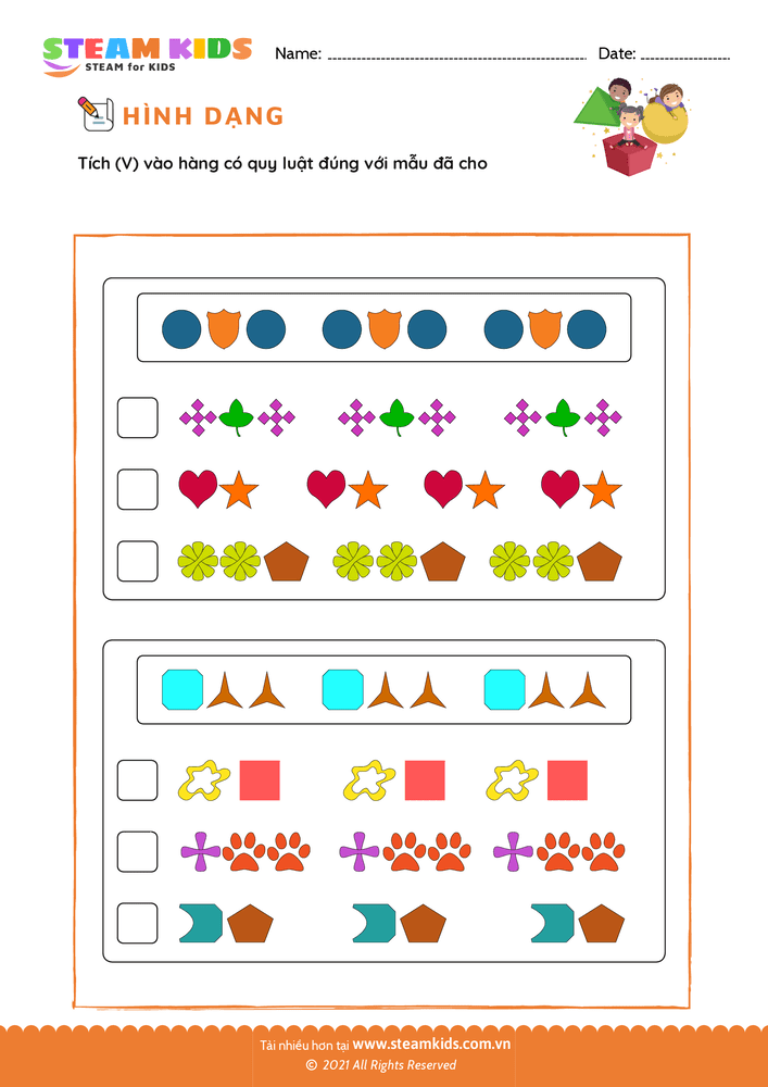 Bài tập Toán tư duy - Sắp xếp hình dạng - B7