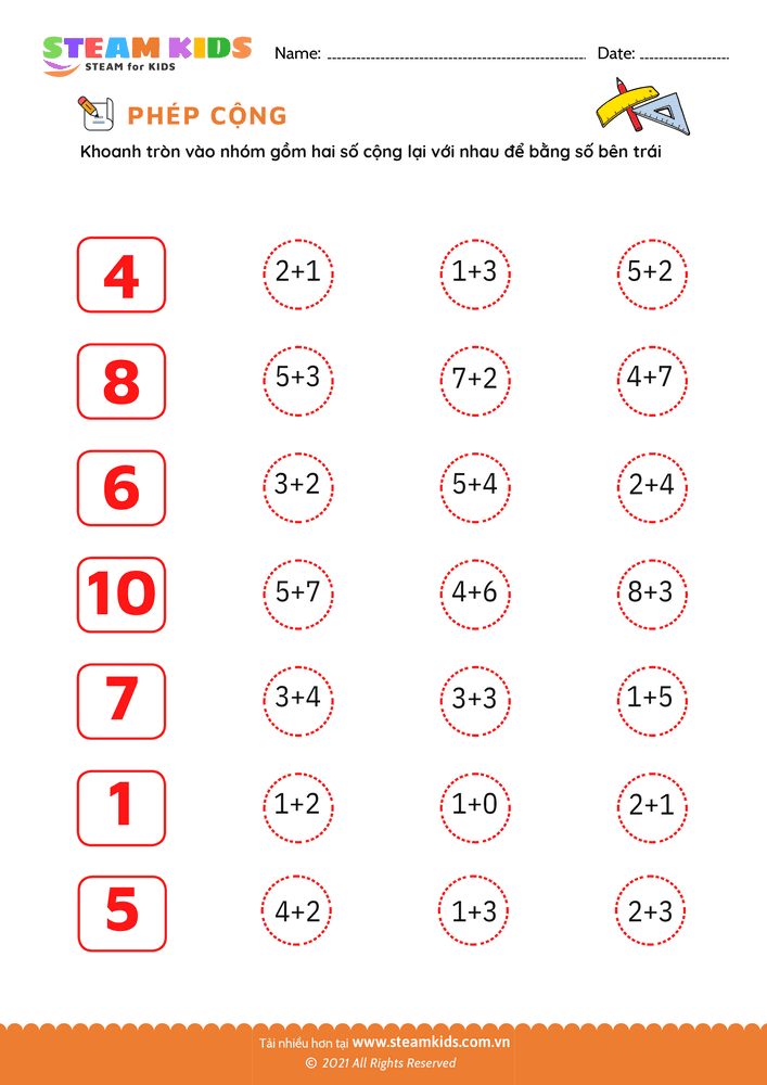 Bài tập Toán tư duy - Cộng phạm vi 10 - B9