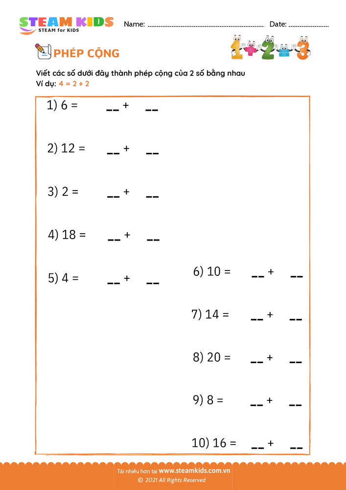 Bài tập Toán tư duy - Cộng hai số giống nhau - B7