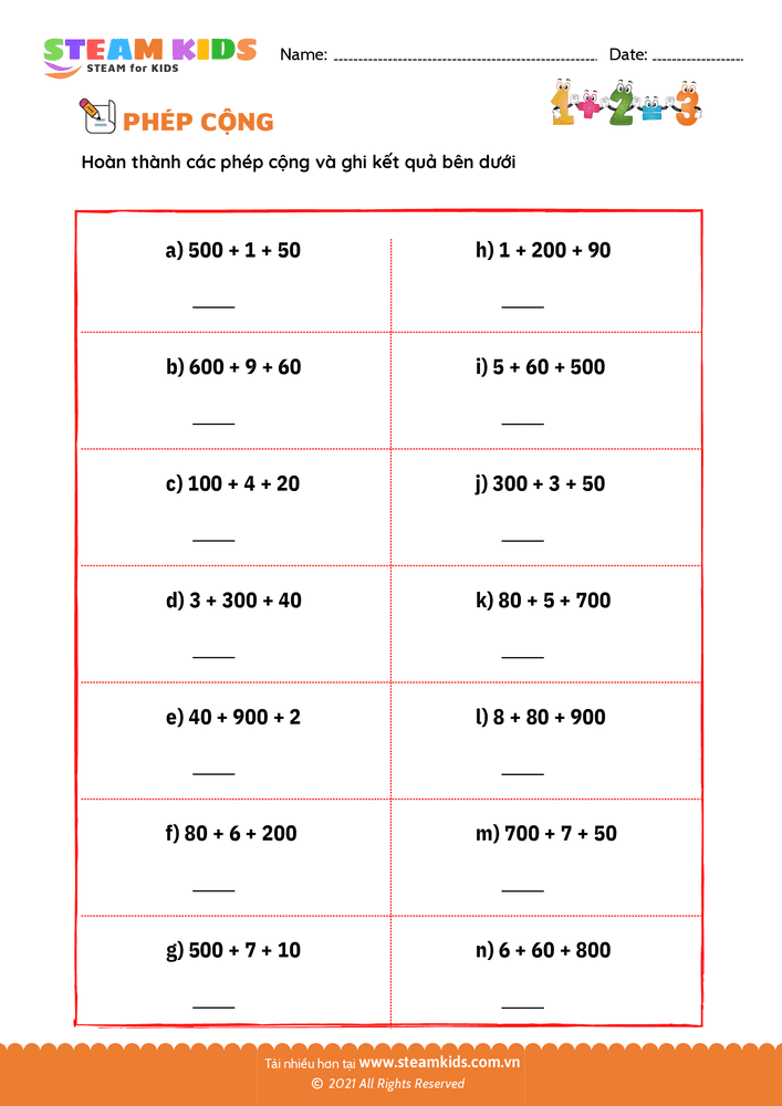 Bài tập Toán tư duy - Hoàn thành phép cộng - B17