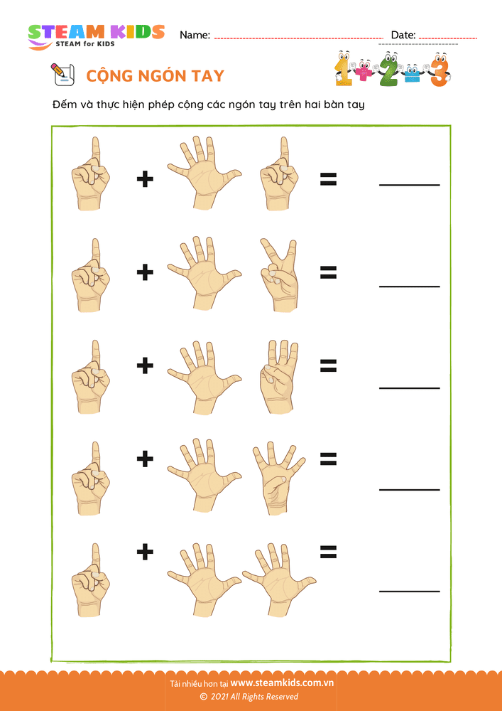 Bài tập Toán tư duy - Cộng ngón tay - B2