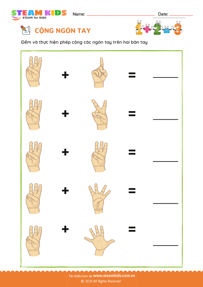 Bài tập Toán tư duy - Cộng ngón tay - B6
