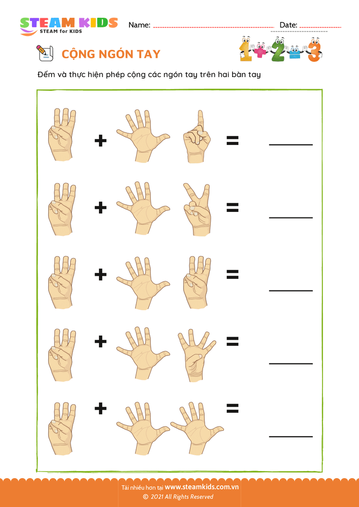 Bài tập Toán tư duy - Cộng ngón tay - B7