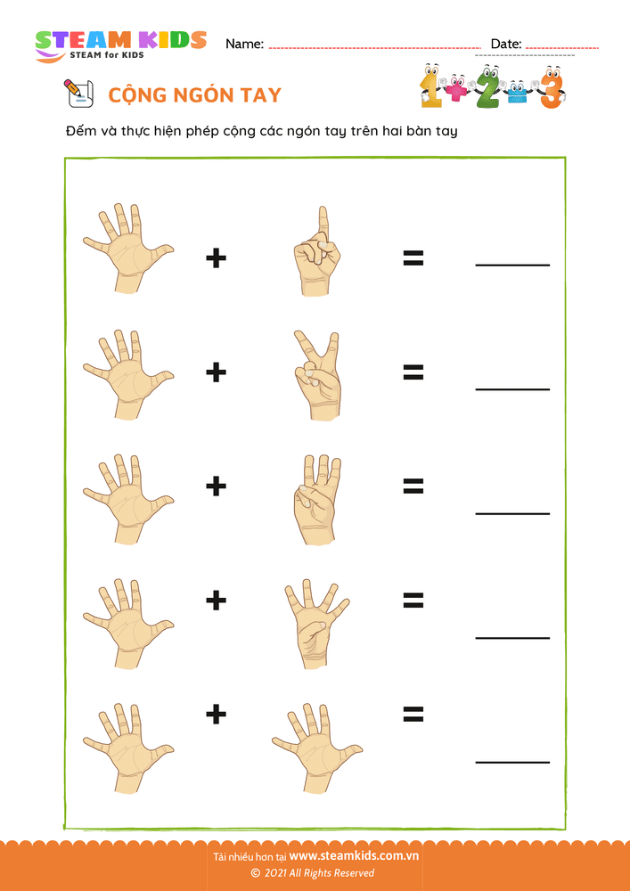 Bài tập Toán tư duy - Cộng ngón tay - B10