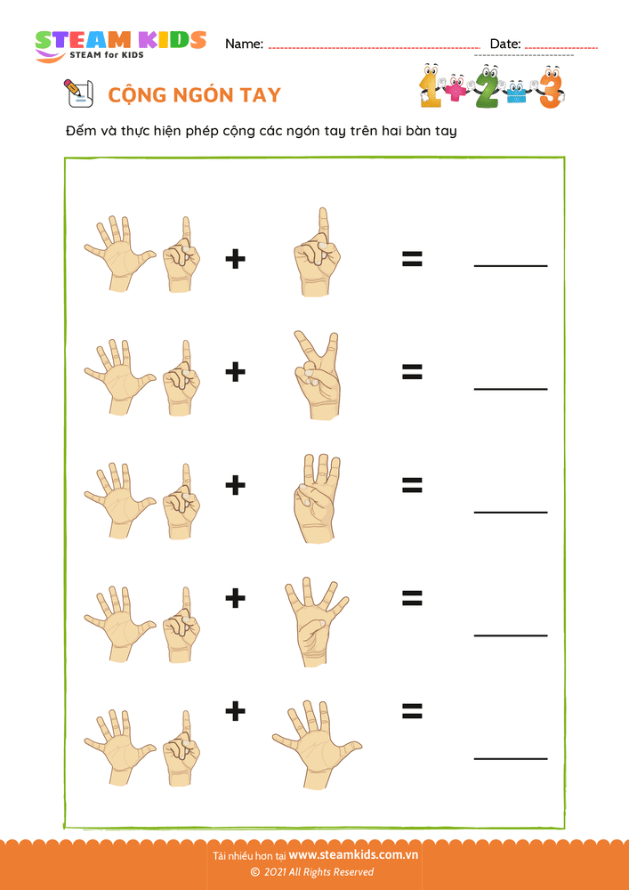 Bài tập Toán tư duy - Cộng ngón tay - B12