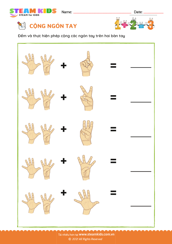 Bài tập Toán tư duy - Cộng ngón tay - B18