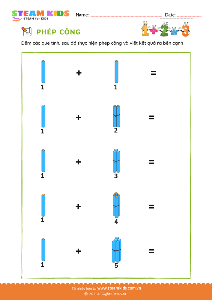 Bài tập Toán tư duy - Cộng với que tính - B1