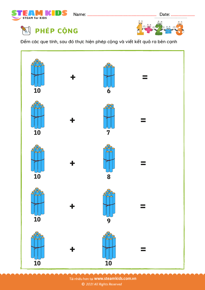 Bài tập Toán tư duy - Cộng với que tính - B3