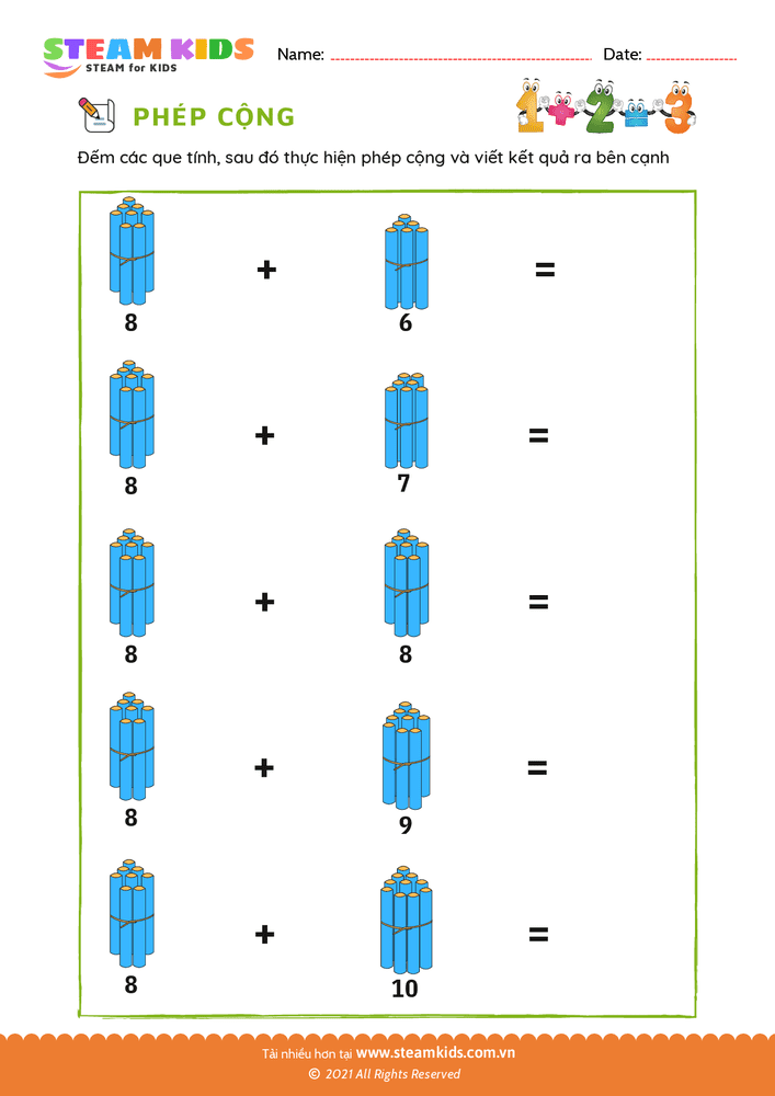 Bài tập Toán tư duy - Cộng với que tính - B33