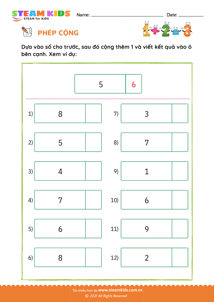 Bài tập Toán tư duy - Cộng thêm một - B7