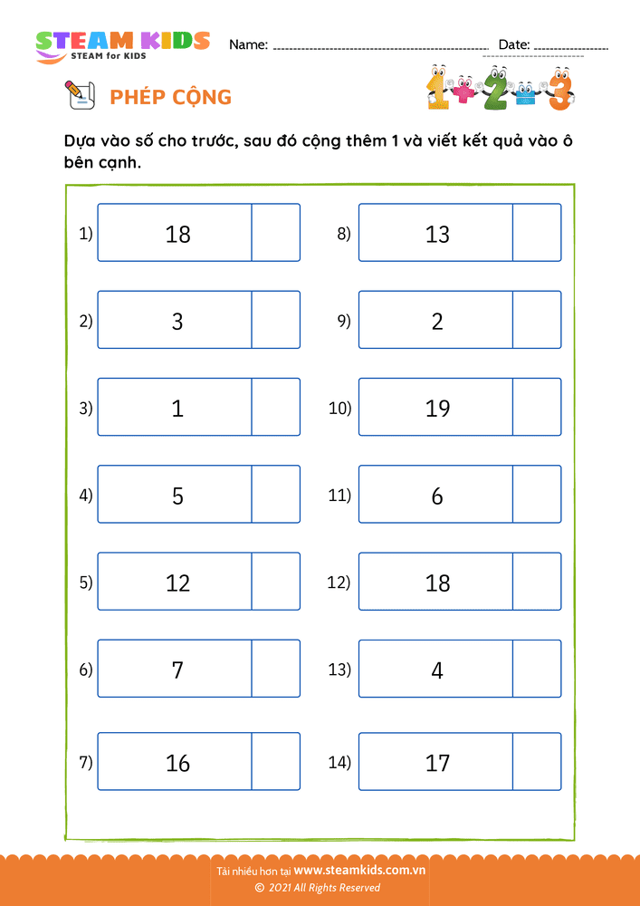 Bài tập Toán tư duy - Cộng thêm một - B11