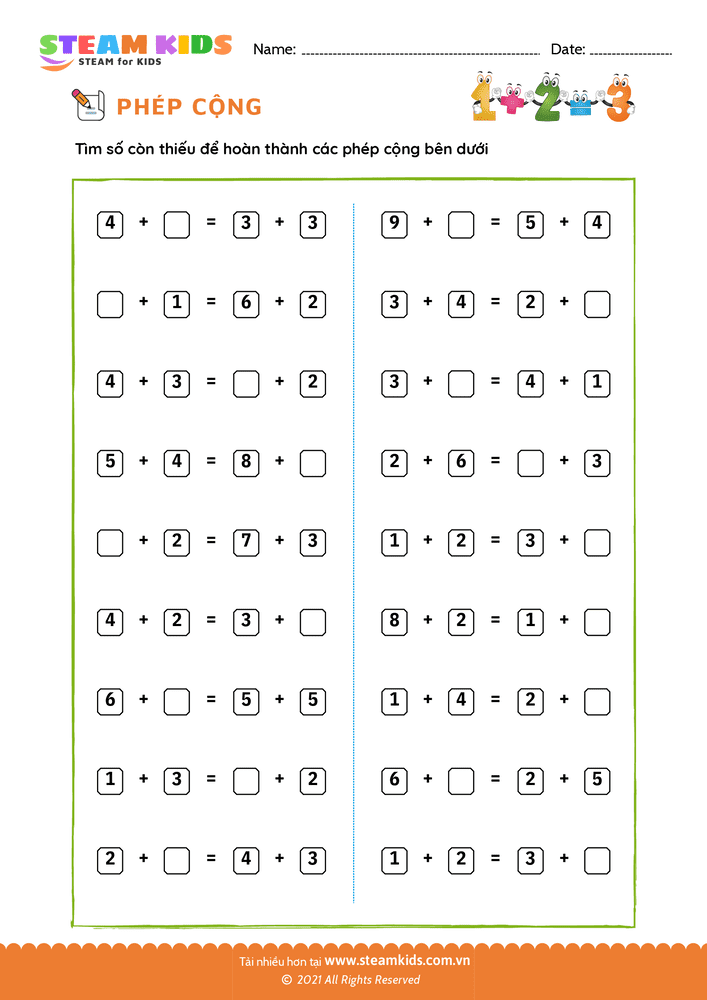 Bài tập Toán tư duy - Tìm số còn thiếu - B11