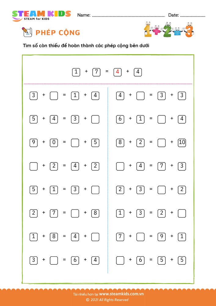 Bài tập Toán tư duy - Tìm số còn thiếu - B13