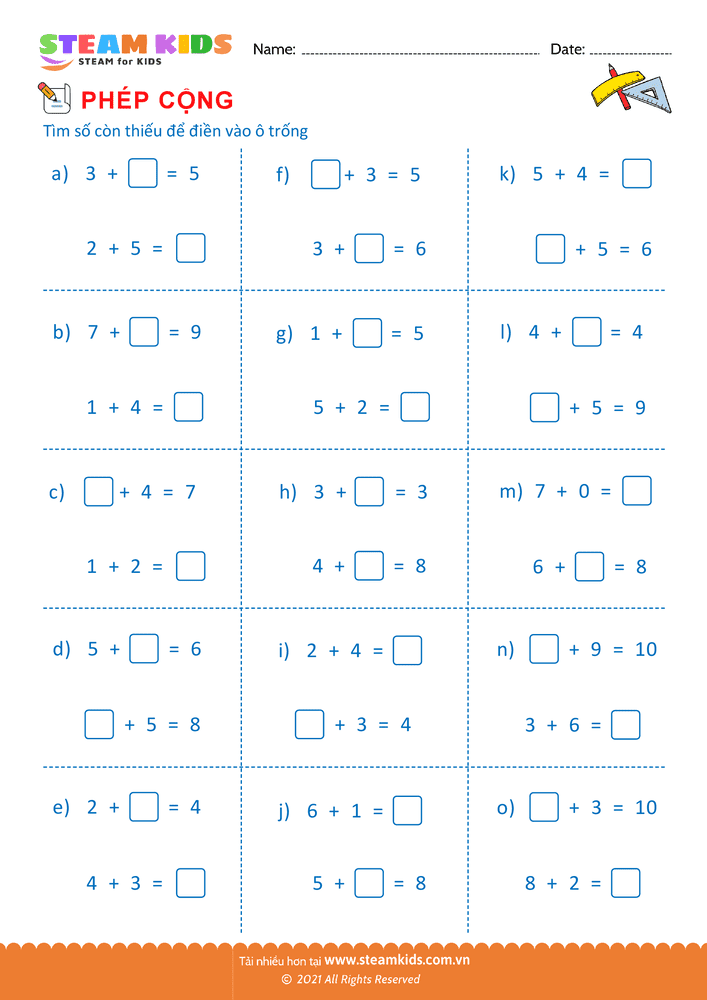 Bài tập Toán tư duy - Tìm số còn thiếu - B19