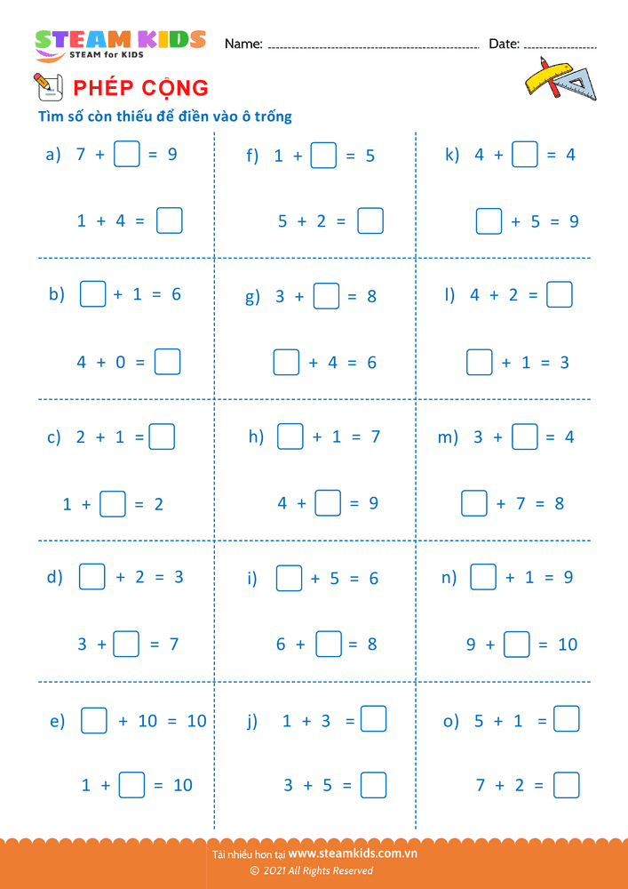 Bài tập Toán tư duy - Tìm số còn thiếu - B21