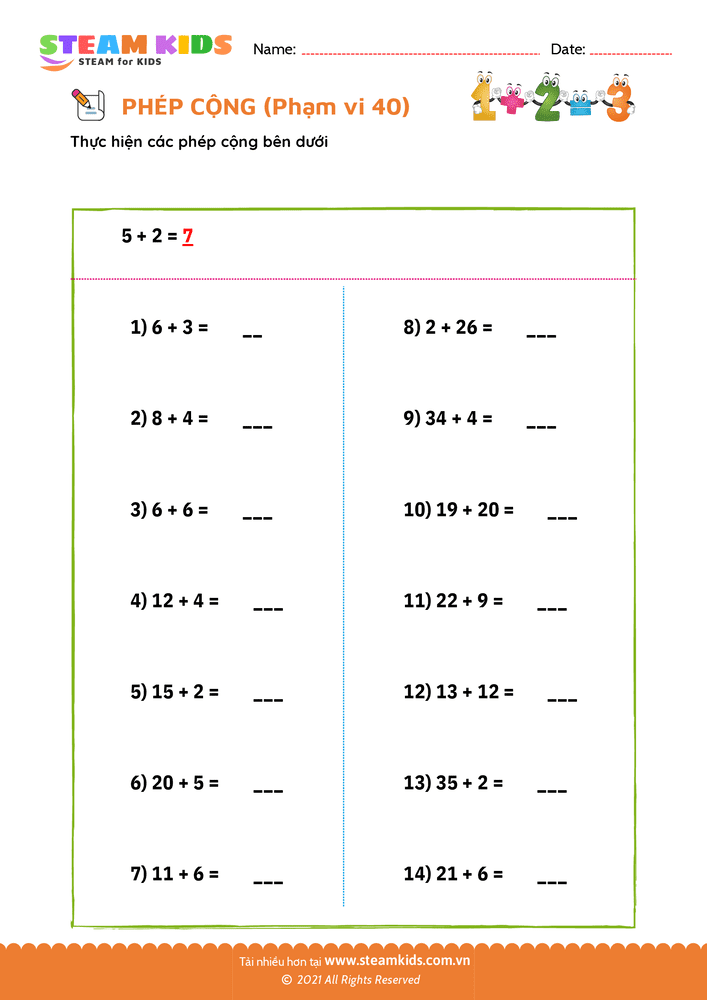 Bài tập Toán tư duy - Phép cộng phạm vi 40 - B1