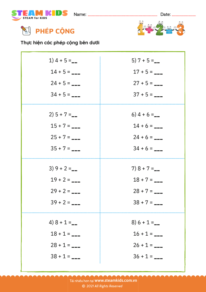 Bài tập Toán tư duy - Thực hiện phép cộng - B20