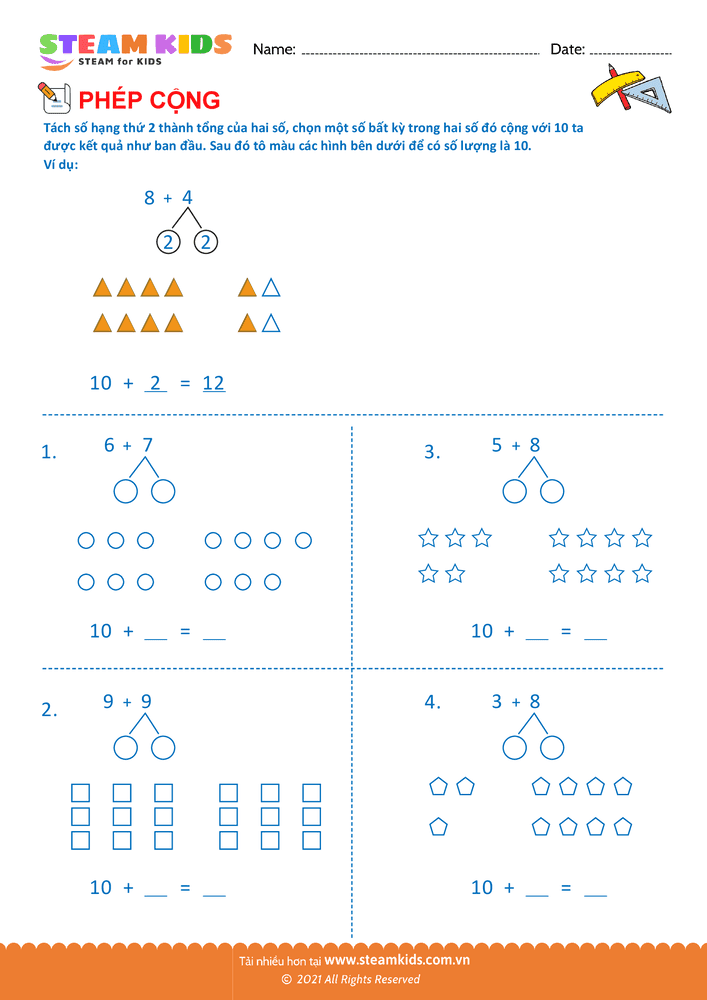 Bài tập Toán tư duy - Cộng và tách số - B1