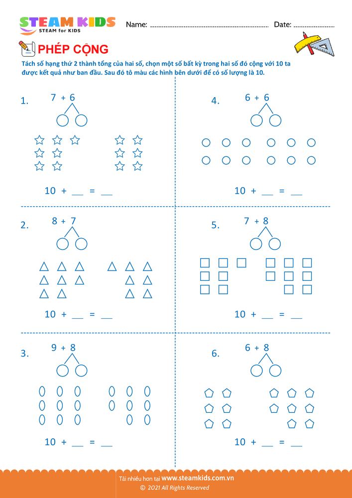 Bài tập Toán tư duy - Cộng và tách số - B7