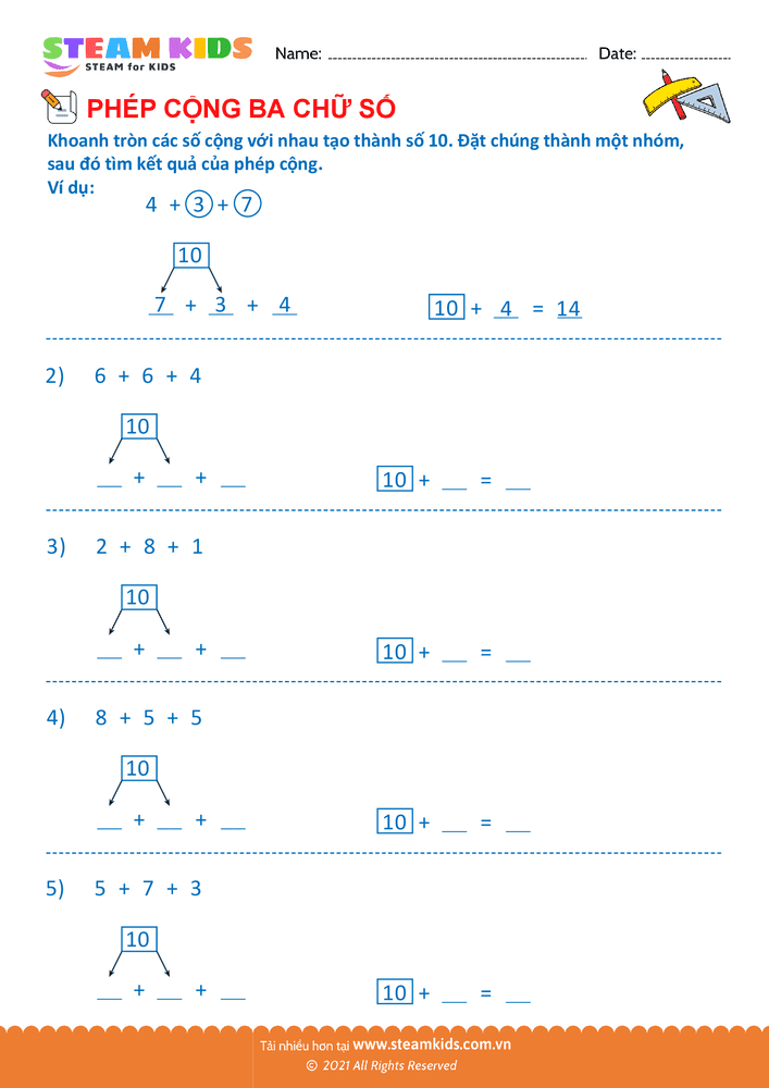 Bài tập Toán tư duy - Phép cộng 3 số - B31