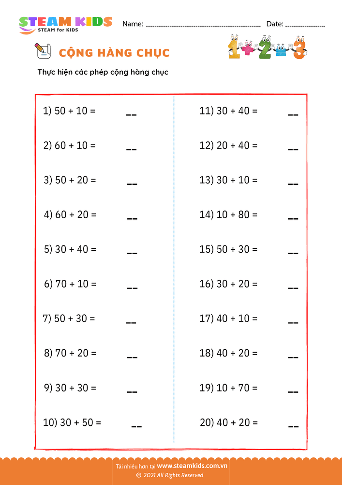 Bài tập Toán tư duy - Cộng số có hai chữ số - B5