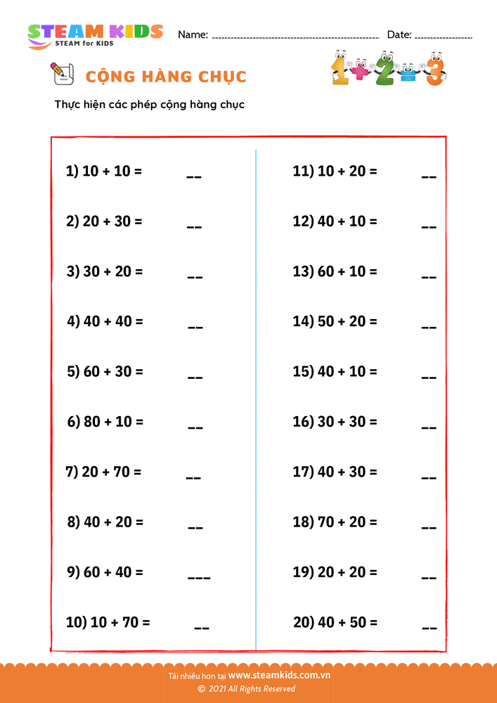 Bài tập Toán tư duy - Cộng số có hai chữ số - B13