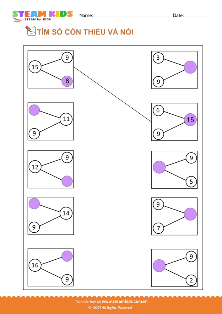 Bài tập Toán tư duy - Tìm số còn thiếu và nối - B6