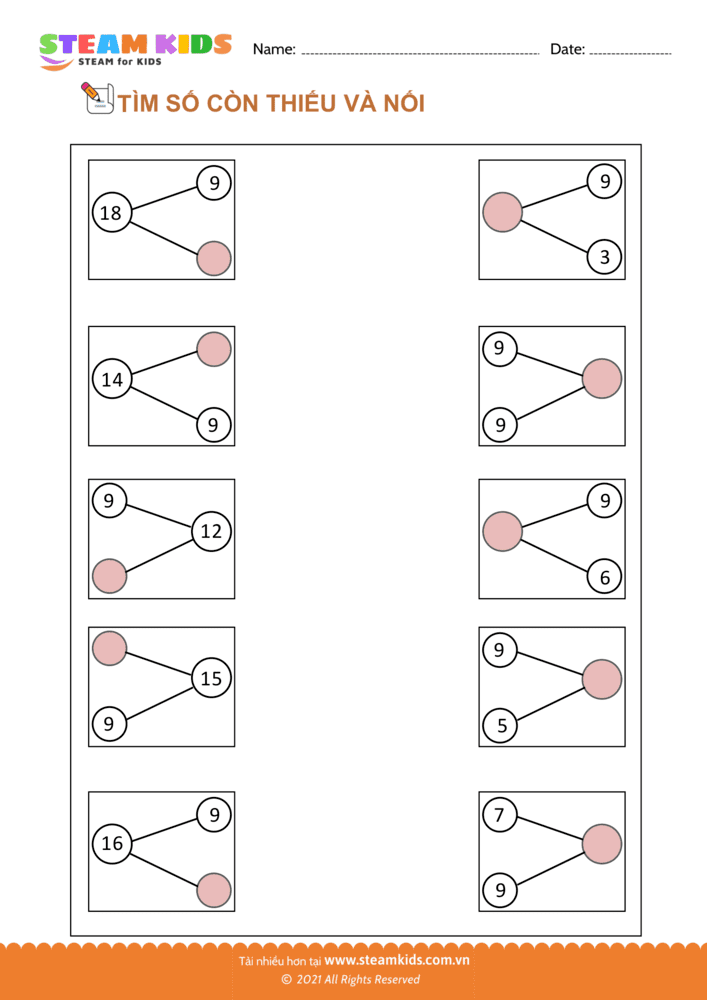 Bài tập Toán tư duy - Tìm số còn thiếu và nối - B14