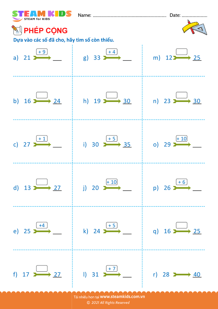 Bài tập Toán tư duy - Tìm số còn thiếu - B57