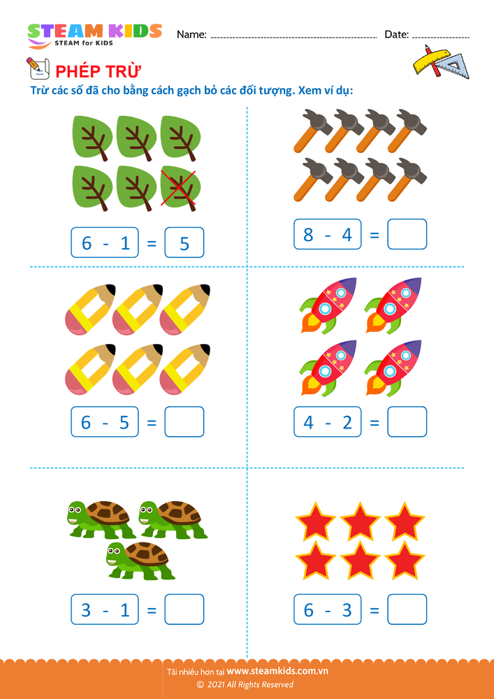 Bài tập Toán tư duy - Trừ phạm vi 10 - B11