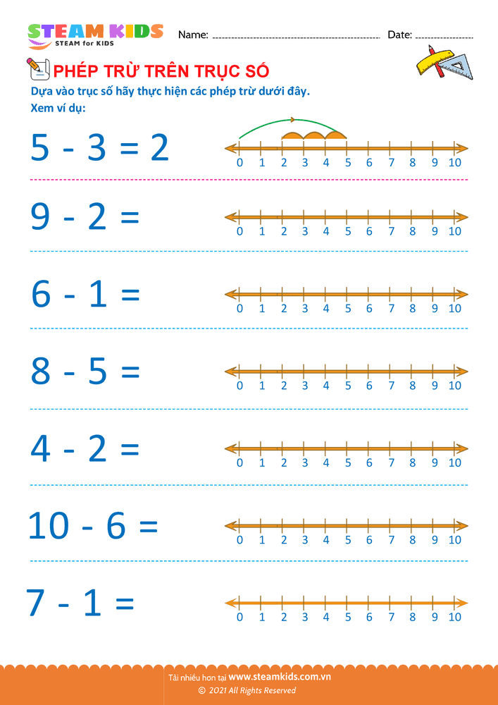 Bài tập Toán tư duy - Trừ phạm vi 10 - B19