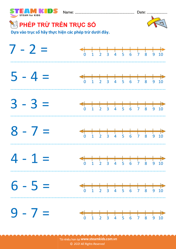 Bài tập Toán tư duy - Trừ phạm vi 10 - B21