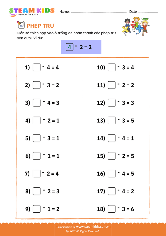 Bài tập Toán tư duy - Tìm số trừ - B1