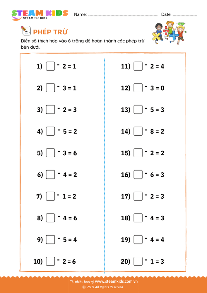 Bài tập Toán tư duy - Tìm số trừ - B13