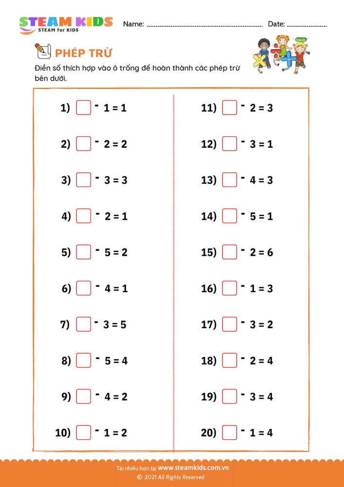 Bài tập Toán tư duy - Tìm số trừ - B21