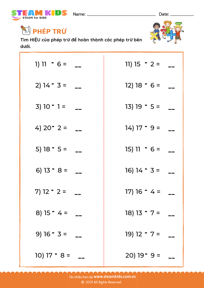 Bài tập Toán tư duy - Tìm hiệu của phép trừ - B5
