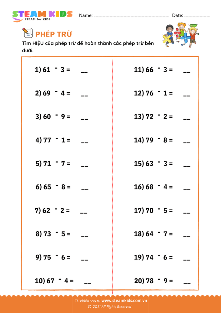 Bài tập Toán tư duy - Tìm hiệu của phép trừ - B17