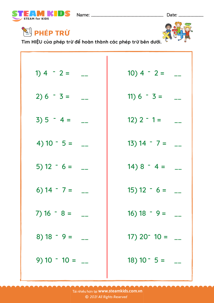 Bài tập Toán tư duy - Tìm hiệu của phép trừ - B39