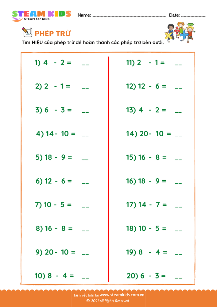 Bài tập Toán tư duy - Tìm hiệu của phép trừ - B41
