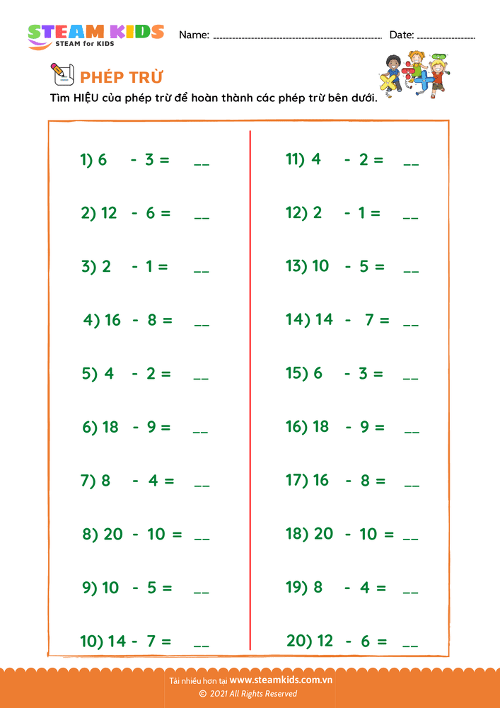 Bài tập Toán tư duy - Tìm hiệu của phép trừ - B47