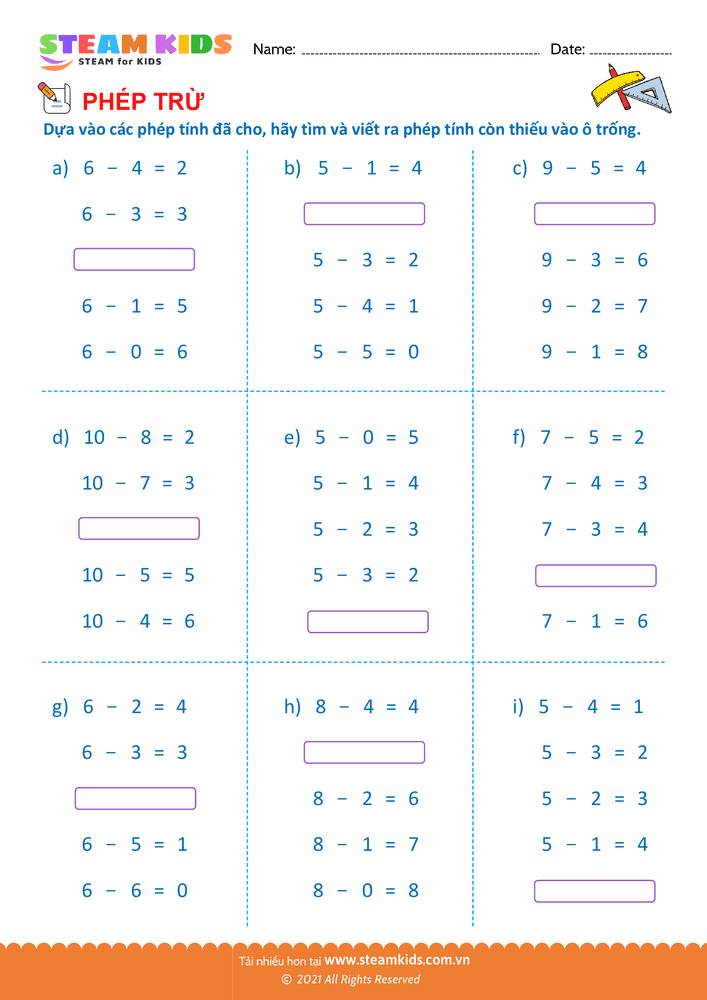 Bài tập Toán tư duy - Tìm phép trừ - B17