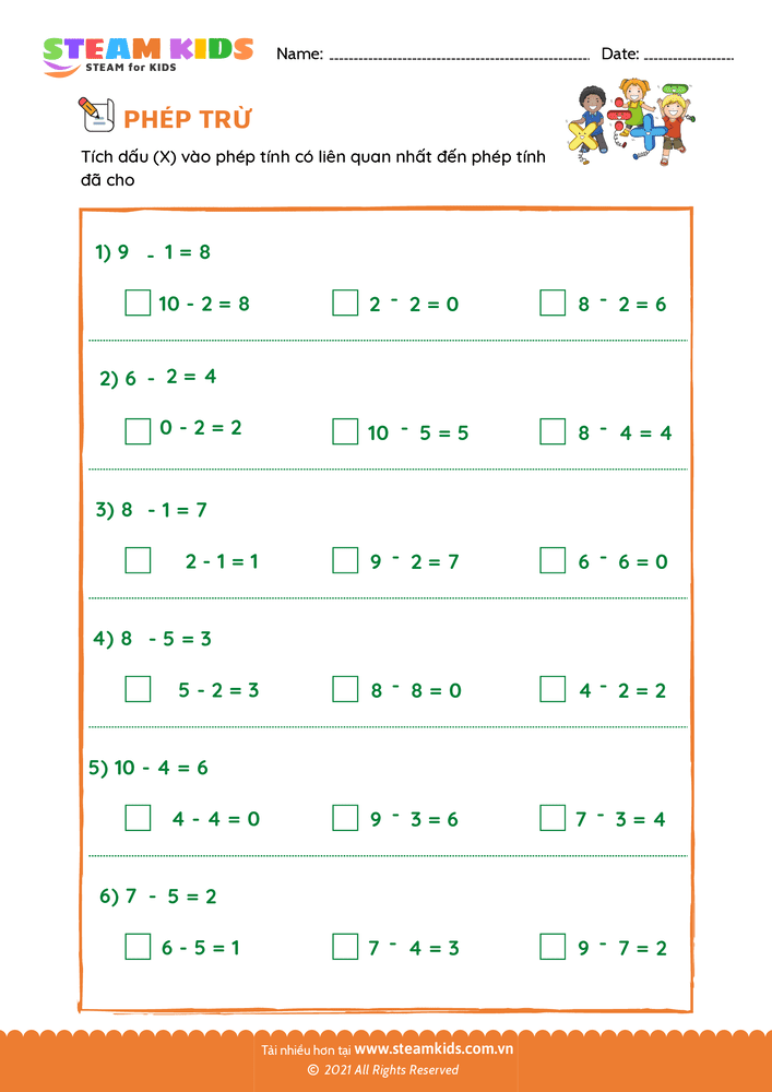 Bài tập Toán tư duy - Phép trừ liên quan - B7