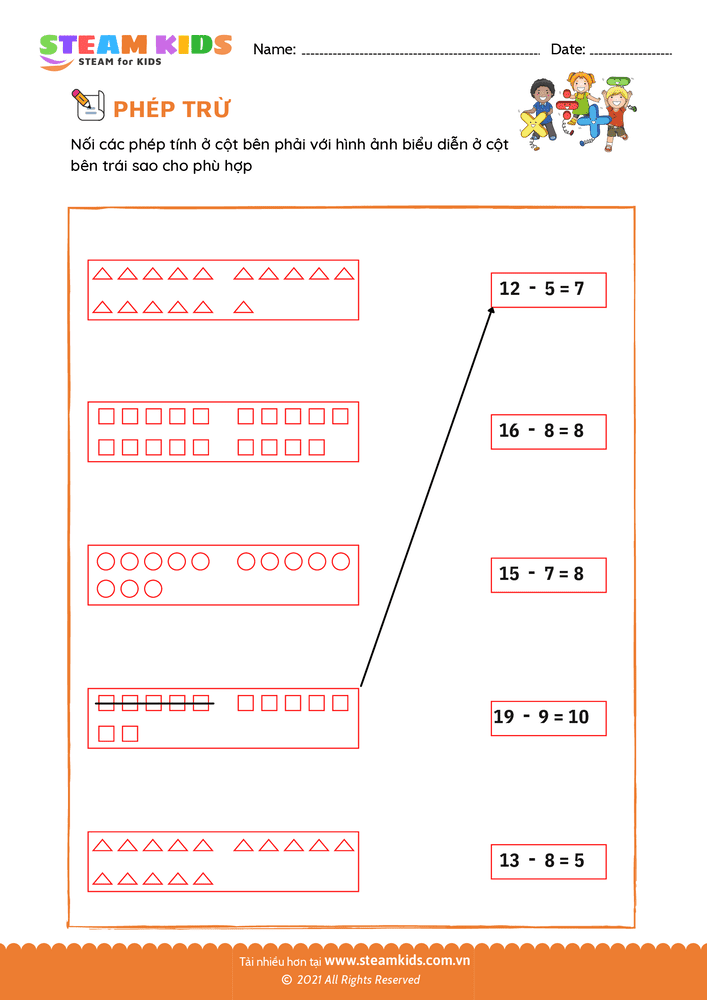 Bài tập Toán tư duy - Trừ và nối - B1