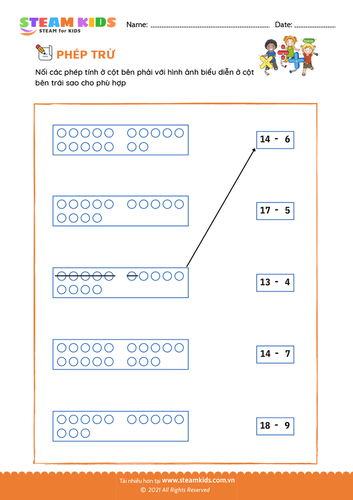 Bài tập Toán tư duy - Trừ và nối - B5