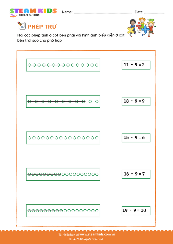 Bài tập Toán tư duy - Trừ và nối - B13