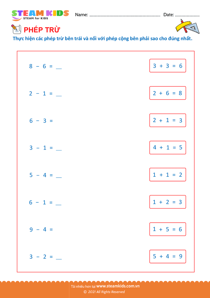 Bài tập Toán tư duy - Nối phép trừ - phép cộng - B23